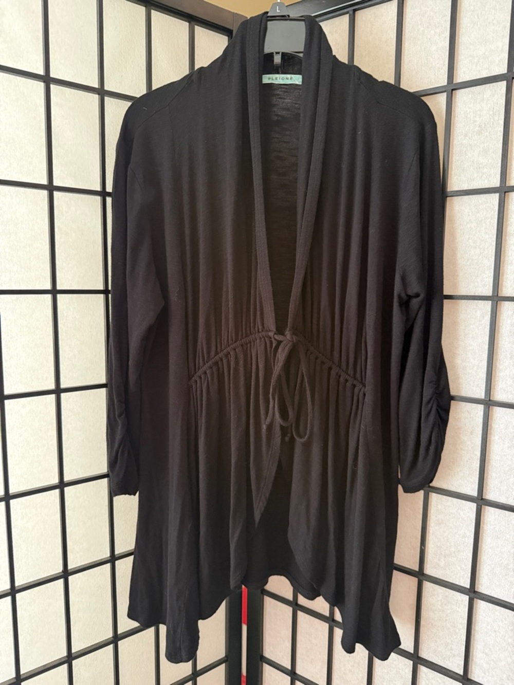Pleione Black Open Cardigan with Draped Collar